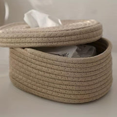Rope Tissue Box Oval Storage Box With Lid Wipes Paper Storage Case