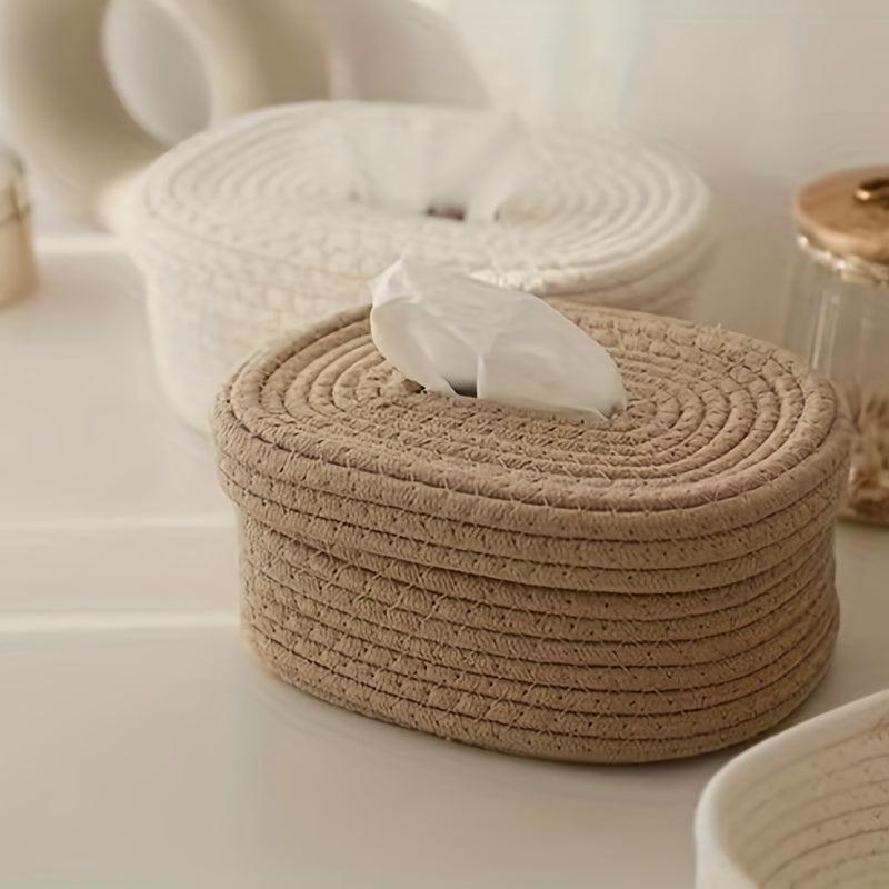 Rope Tissue Box Oval Storage Box With Lid Wipes Paper Storage Case