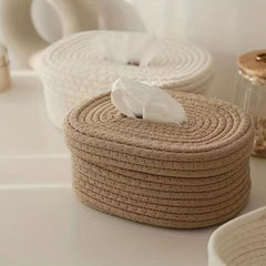 Rope Tissue Box Oval Storage Box With Lid Wipes Paper Storage Case