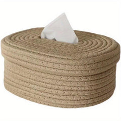 Rope Tissue Box Oval Storage Box With Lid Wipes Paper Storage Case