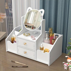 Cosmetic Storage Box w/ Mirror & Drawer for Makeup Org