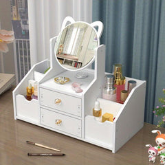 Cosmetic Storage Box w/ Mirror & Drawer for Makeup Org