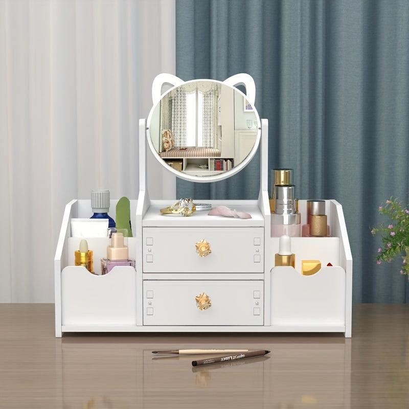 Cosmetic Storage Box w/ Mirror & Drawer for Makeup Org