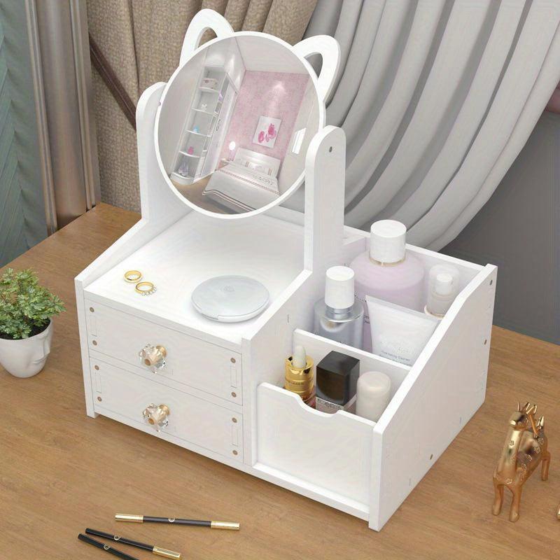 Cosmetic Storage Box w/ Mirror & Drawer for Makeup Org
