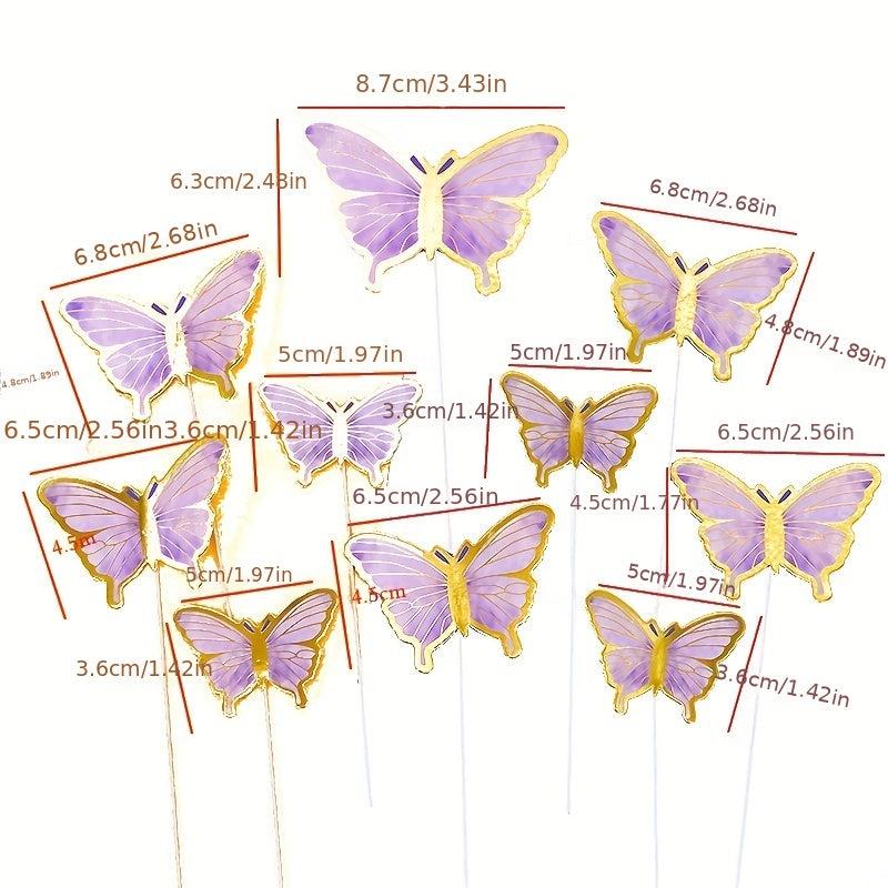 10pcs Butterfly Cake Toppers for Weddings Birthdays Parties