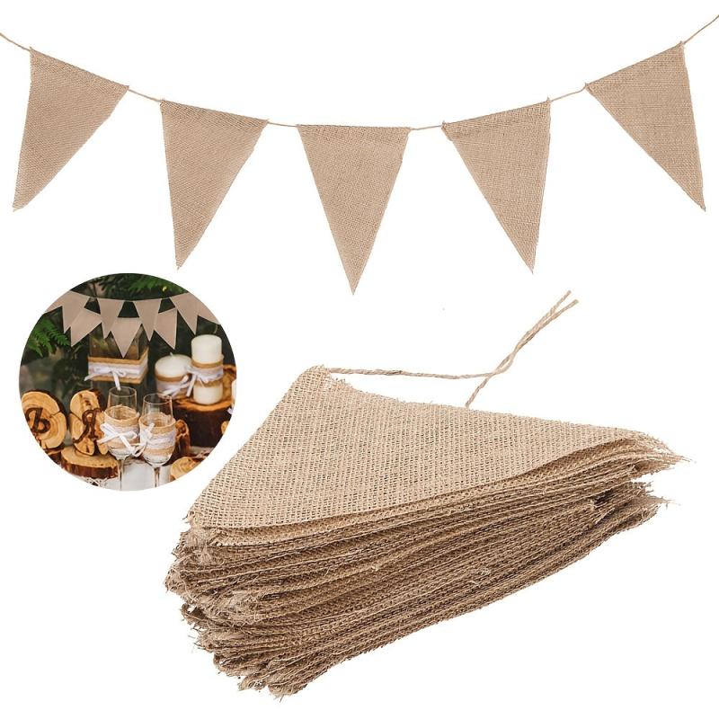 Burlap Triangle Bunting Flags Pennant Banner Brown Party Decoration