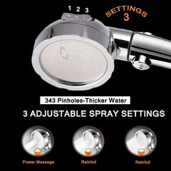 High Pressure Handheld Shower Head 3 Settings With On Off Switch