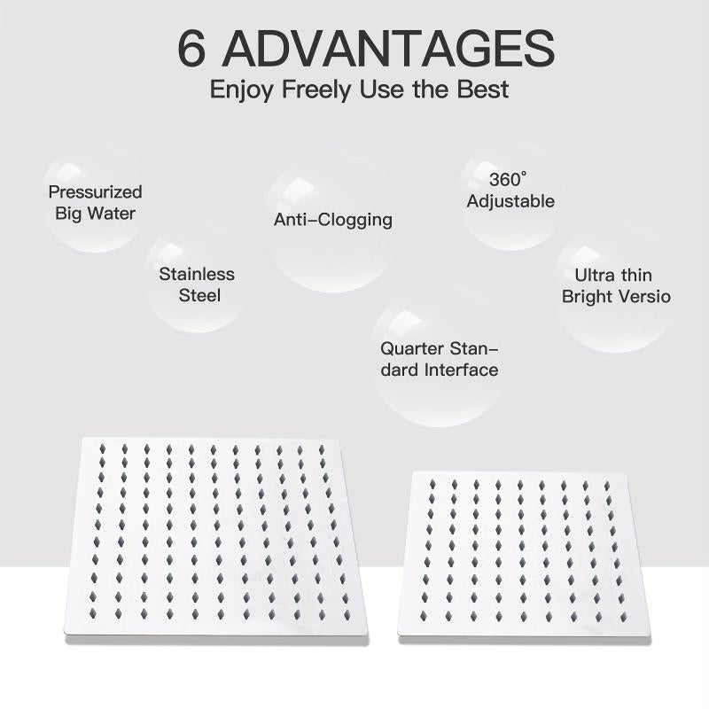 Pressurized Shower Bathtub Rainfall Head High Pressure Stainless Steel Top Spray