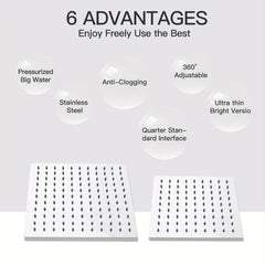 Pressurized Shower Bathtub Rainfall Head High Pressure Stainless Steel Top Spray