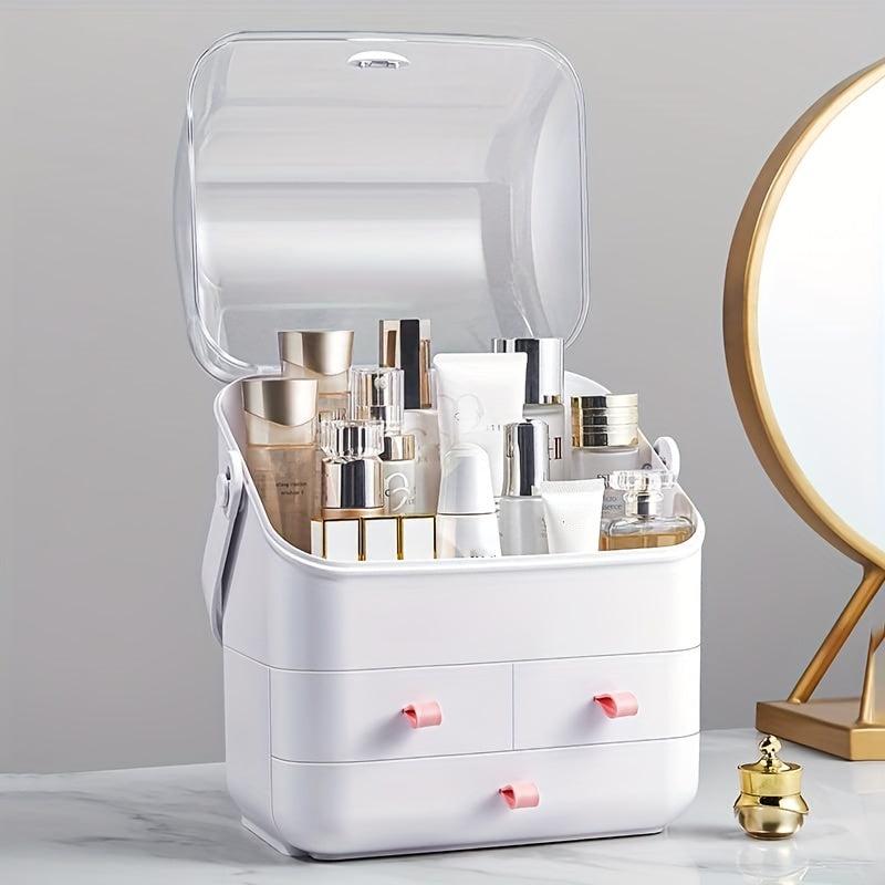 Makeup Organizer with Dustproof Cover - Portable Cosmetic Storage Box