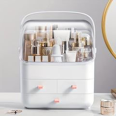 Makeup Organizer with Dustproof Cover - Portable Cosmetic Storage Box