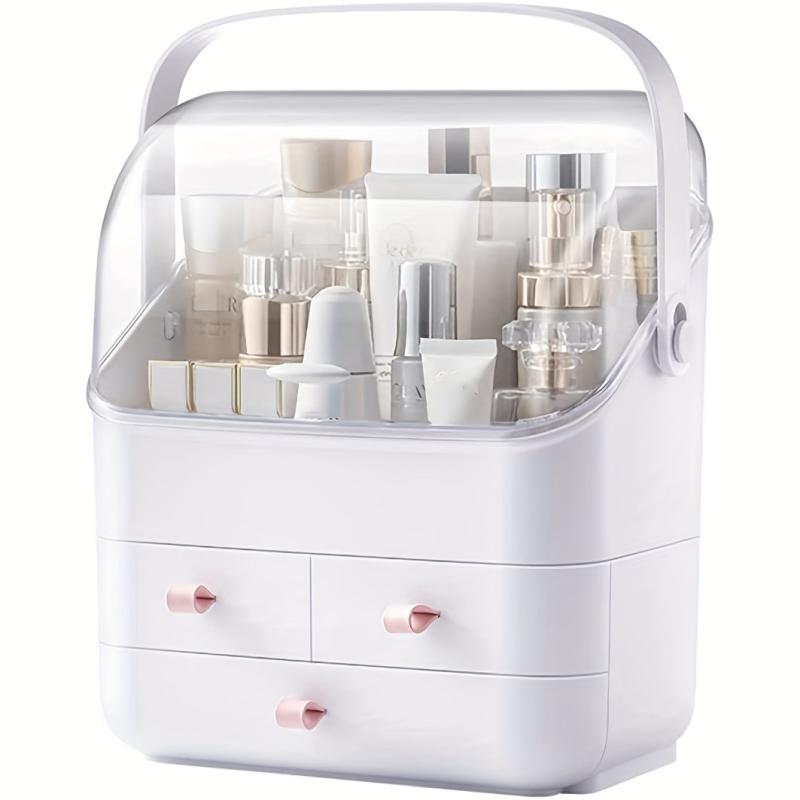 Makeup Organizer with Dustproof Cover - Portable Cosmetic Storage Box