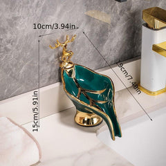 Leaf Shaped Soap Box With Deer Decoration Self Draining Soap Dish