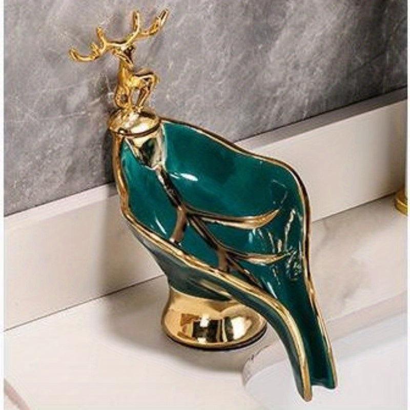 Leaf Shaped Soap Box With Deer Decoration Self Draining Soap Dish