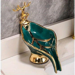 Leaf Shaped Soap Box With Deer Decoration Self Draining Soap Dish