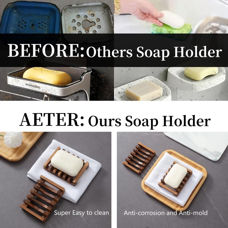 Wooden Soap Dish Self Draining Bar Soap Holder for Bathroom Sink
