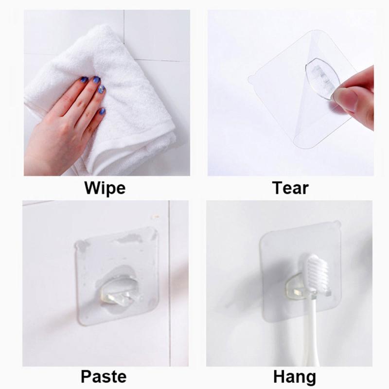 4pcs Adhesive Wall Hooks Transparent Travel Razor Toothbrush Hanger