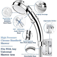 High Pressure Handheld Shower Head with 3 Spray Settings