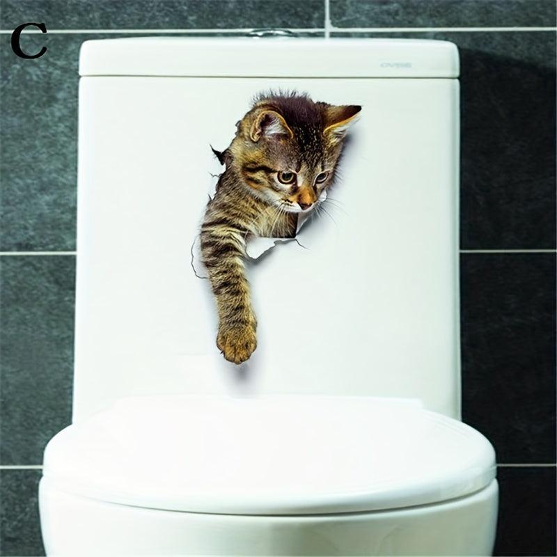 Cat Pattern Toilet Lid Decal Self Adhesive Toilet Wall Sticker