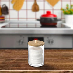 Bamboo Lid Cotton Round Pad Dispenser for Bathroom