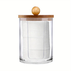 Bamboo Lid Cotton Round Pad Dispenser for Bathroom