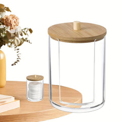 Bamboo Lid Cotton Round Pad Dispenser for Bathroom
