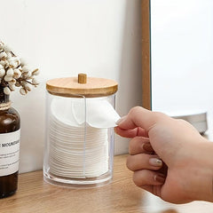 Bamboo Lid Cotton Round Pad Dispenser for Bathroom