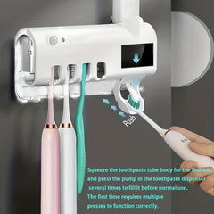 UV Toothbrush Sanitizer & Dispenser Wall Mounted Bathroom Organizer