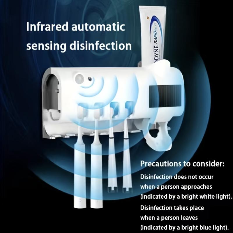 UV Toothbrush Sanitizer & Dispenser Wall Mounted Bathroom Organizer