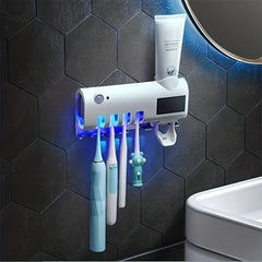 UV Toothbrush Sanitizer & Dispenser Wall Mounted Bathroom Organizer