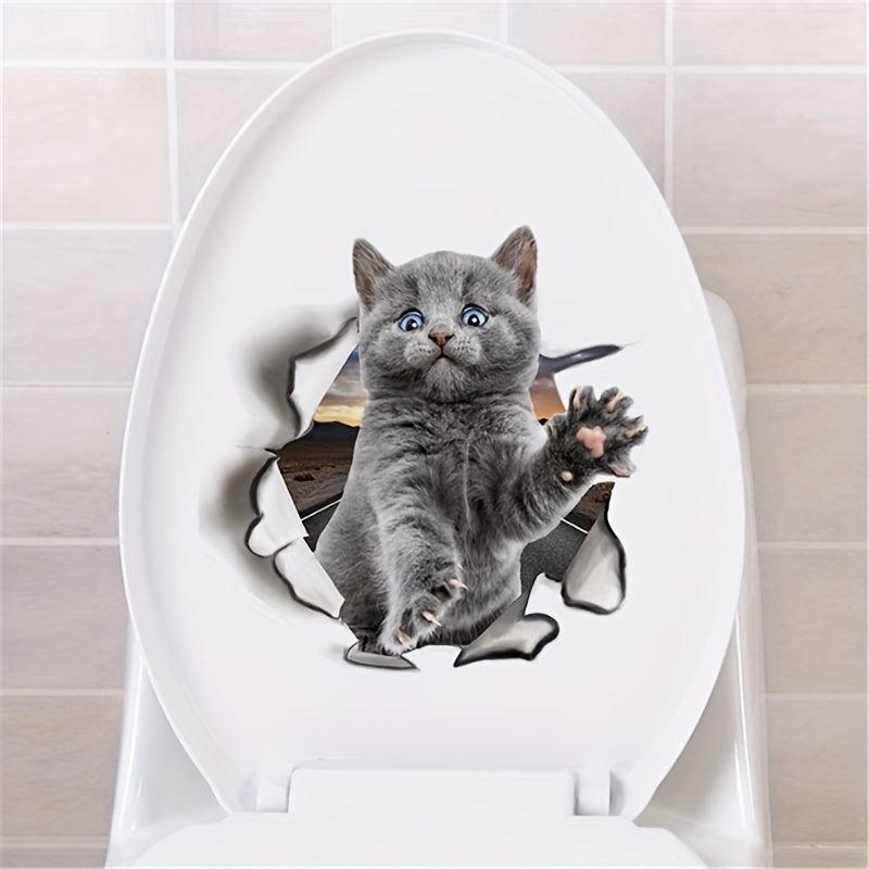3D Cat Pattern Toilet Lid Decal Wall Sticker Self-Adhesive Bathroom Decor