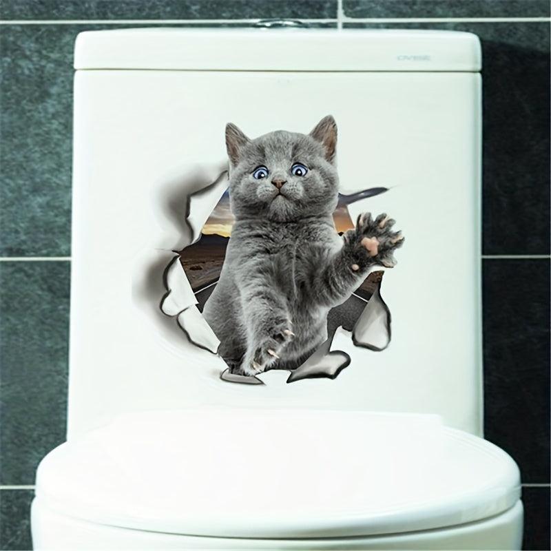 3D Cat Pattern Toilet Lid Decal Wall Sticker Self-Adhesive Bathroom Decor