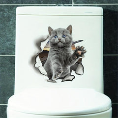 3D Cat Pattern Toilet Lid Decal Wall Sticker Self-Adhesive Bathroom Decor