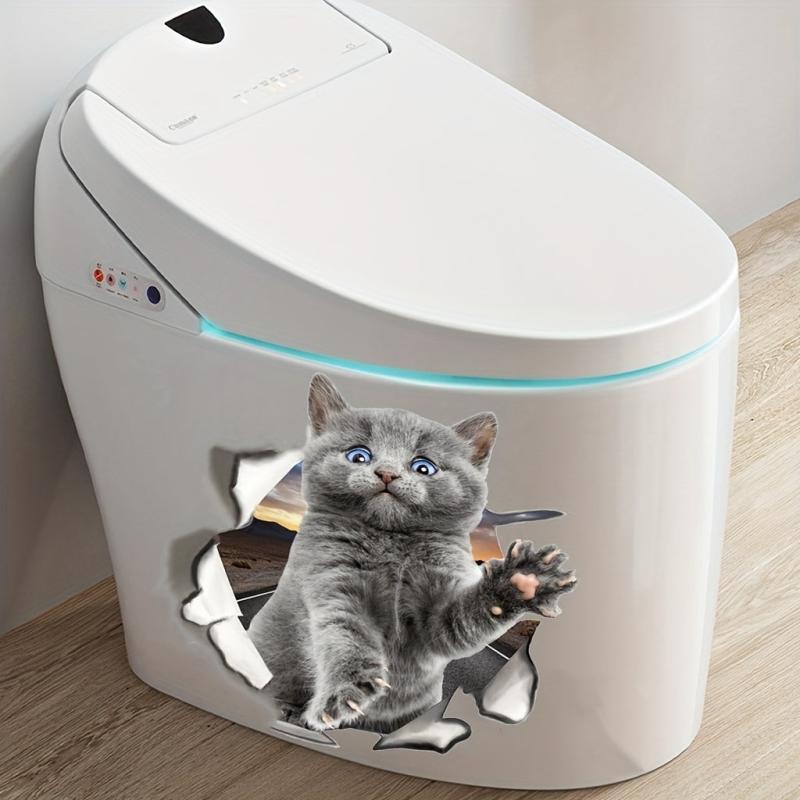 3D Cat Pattern Toilet Lid Decal Wall Sticker Self-Adhesive Bathroom Decor