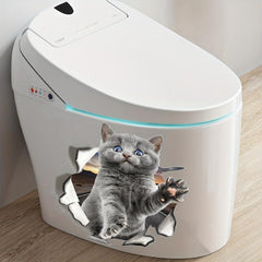 3D Cat Pattern Toilet Lid Decal Wall Sticker Self-Adhesive Bathroom Decor