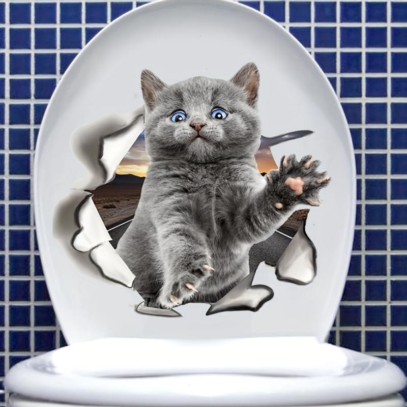 3D Cat Pattern Toilet Lid Decal Wall Sticker Self-Adhesive Bathroom Decor