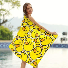 Duck Cartoon Pattern Beach Towel Lightweight Quick Dry Water Absorbent Bath Towe