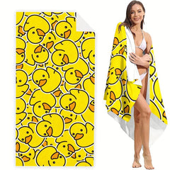 Duck Cartoon Pattern Beach Towel Lightweight Quick Dry Water Absorbent Bath Towe