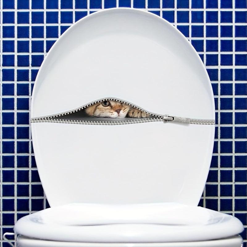 2PCS 3D Zipper Kitten Cartoon Toilet Stickers Home Decoration Self Adhesive