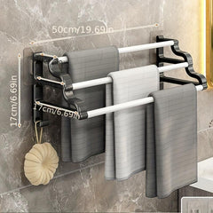 3 Tier Towel Bar Punch Shower Towel Rack Wall Mounted Towel Holder
