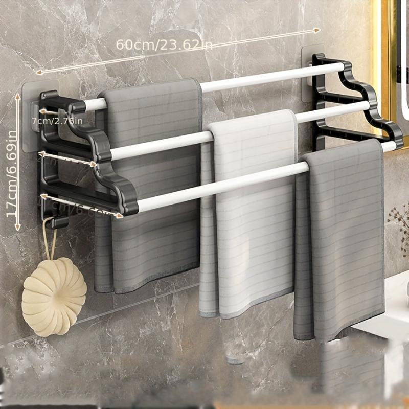 3 Tier Towel Bar Punch Shower Towel Rack Wall Mounted Towel Holder