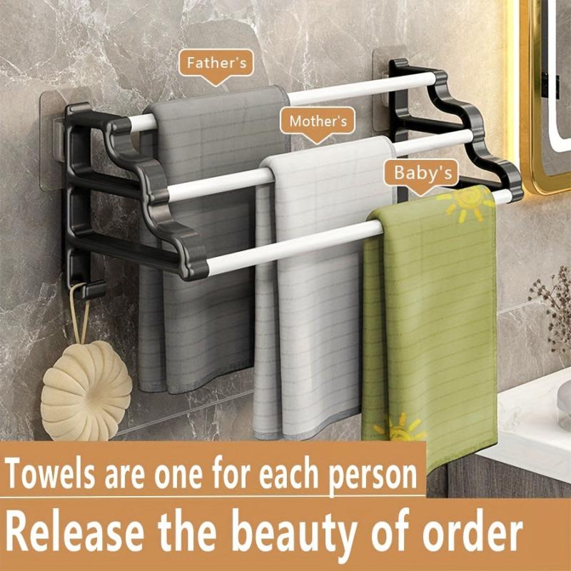 3 Tier Towel Bar Punch Shower Towel Rack Wall Mounted Towel Holder