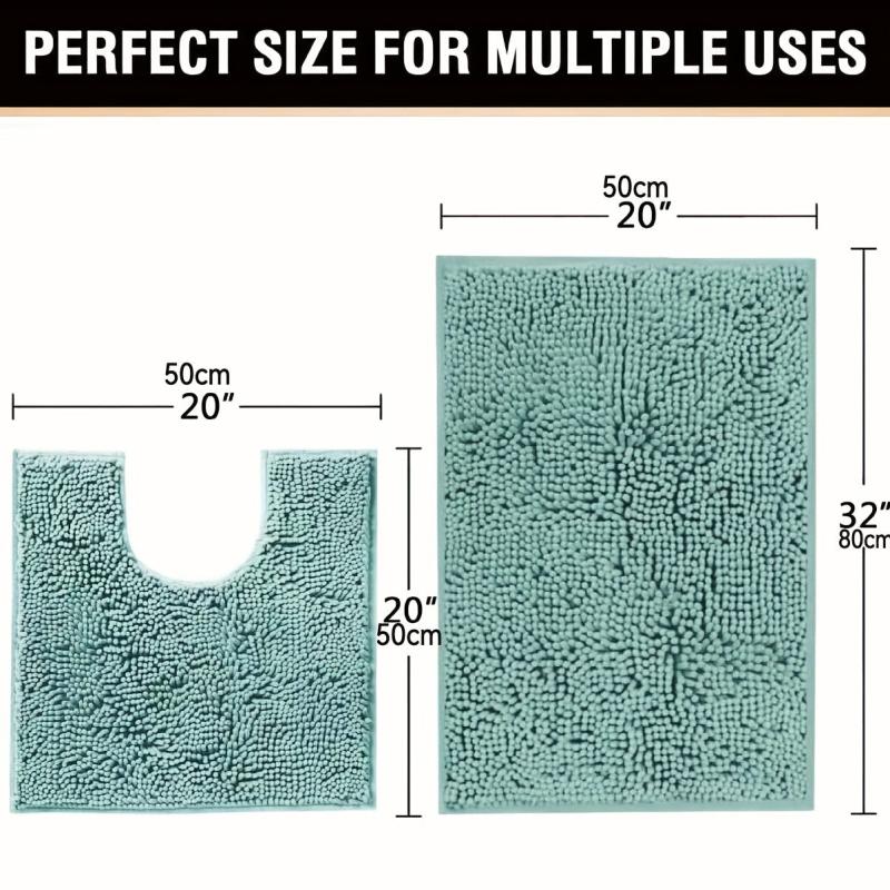 Chenille Bath Mat U-shaped & Rectangle Bath Rug Shaggy Soft Plush Carpet