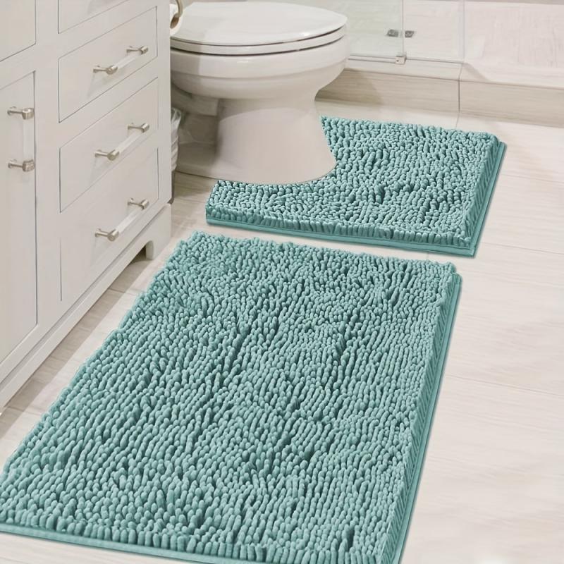 Chenille Bath Mat U-shaped & Rectangle Bath Rug Shaggy Soft Plush Carpet