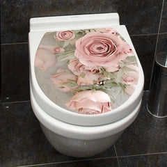 Flower Pattern Toilet Lid Decal Self Adhesive Sticker Bathroom Decor