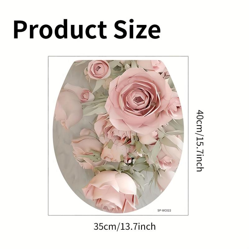 Flower Pattern Toilet Lid Decal Self Adhesive Sticker Bathroom Decor