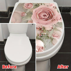 Flower Pattern Toilet Lid Decal Self Adhesive Sticker Bathroom Decor