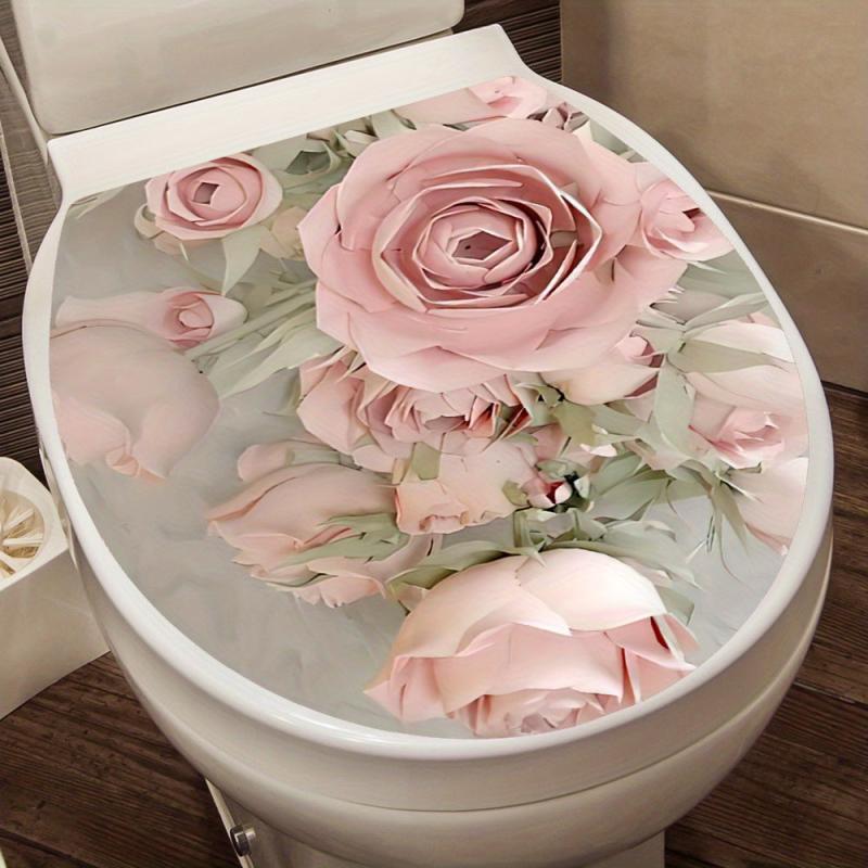 Flower Pattern Toilet Lid Decal Self Adhesive Sticker Bathroom Decor