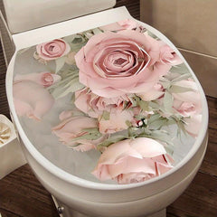 Flower Pattern Toilet Lid Decal Self Adhesive Sticker Bathroom Decor