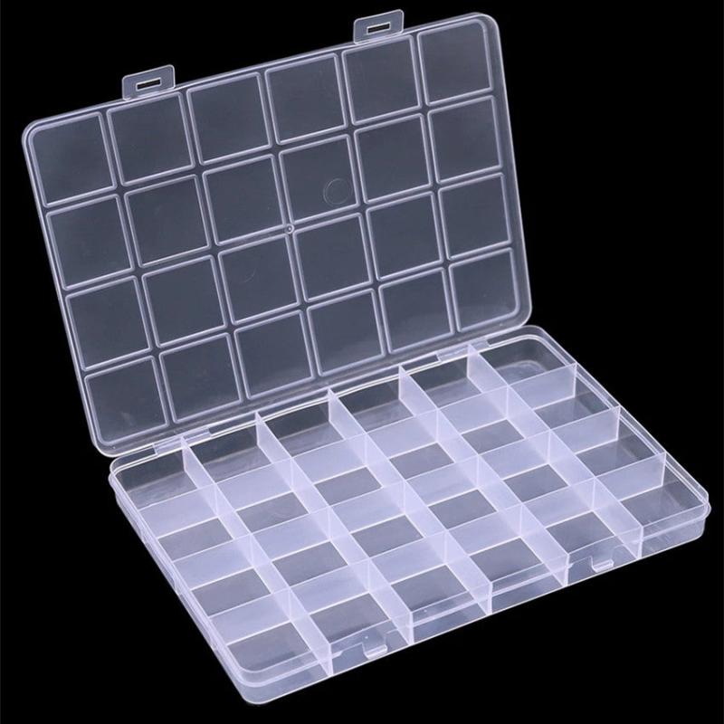 Transparent Plastic Storage Box 24 Grids Jewelry Splitter Storage Container